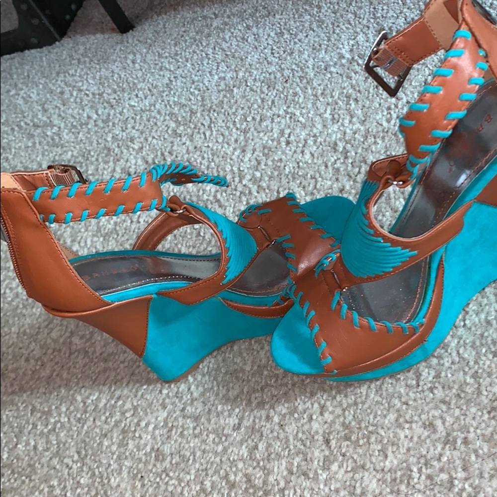 Cognac & teal wedges